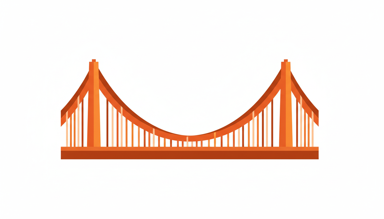 Abstract orange suspension bridge